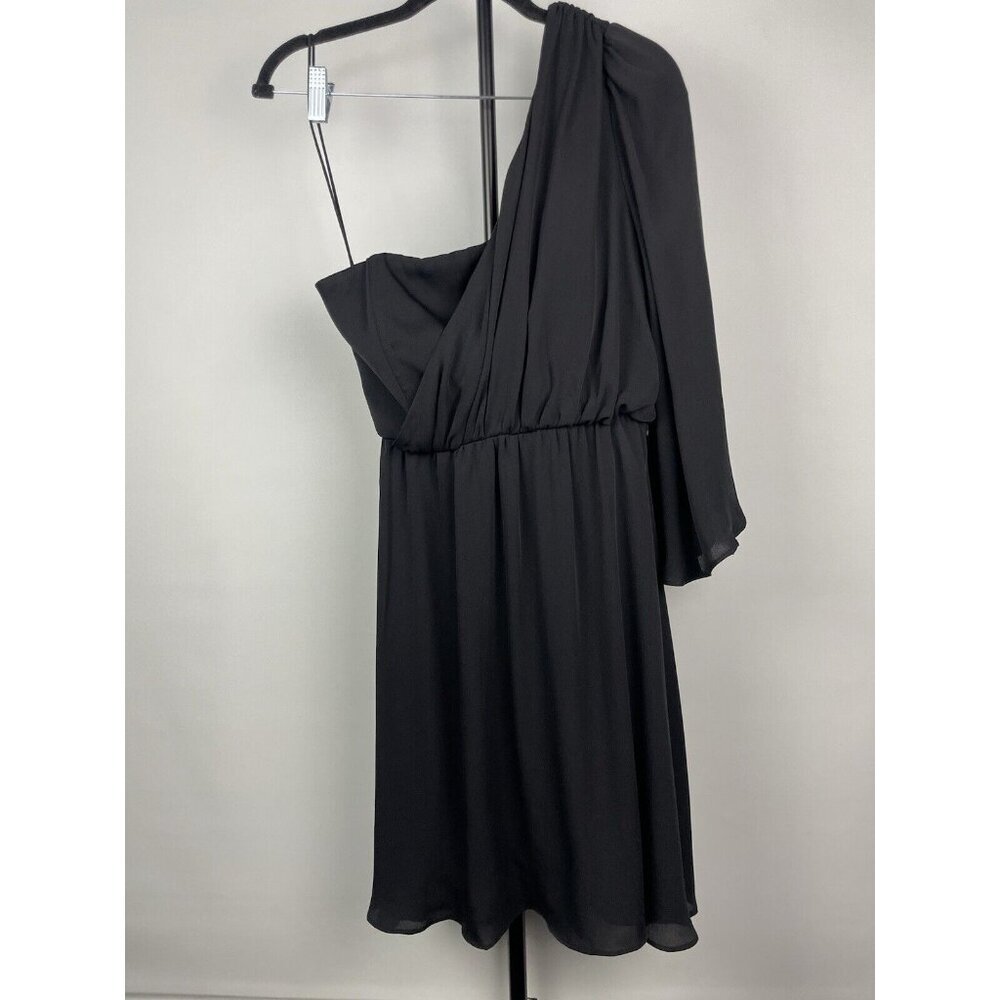 Alice + Olivia Black One Shoulder Flowy 100% Silk Mini Dress Size 6